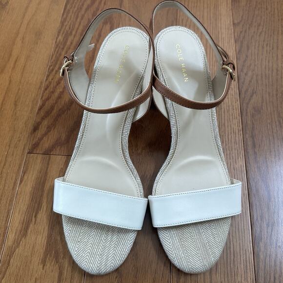 Cole Haan Women's Josie Block-Heel Sandals Ivory/Brown Size 8.5 - Picture 6 of 11